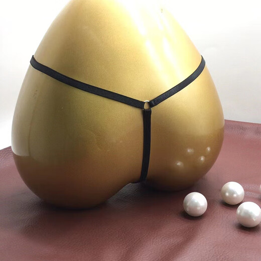 Sexy underwear for women with big pearls for massage, double row beads, thong, open, no need to take off, can be inserted into European and American nightclub underwear, 8007 black