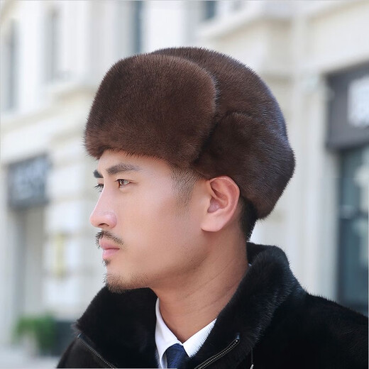 Maycaur mink hat men's whole mink fur autumn and winter new mink hair for middle-aged and elderly people thickened and warm Northeast gift black whole mink M head circumference 56-57cm