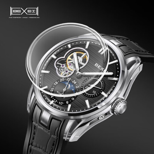 Bexei Top Ten Famous Watch Brands Watch Herren Voll automatische mechanische Uhr Waterfeste Luminous Watch Freundes Vater Geschenk Schwarz Leder Silber Shell Black Surface 9226 [Verbesserte verbesserte Version]