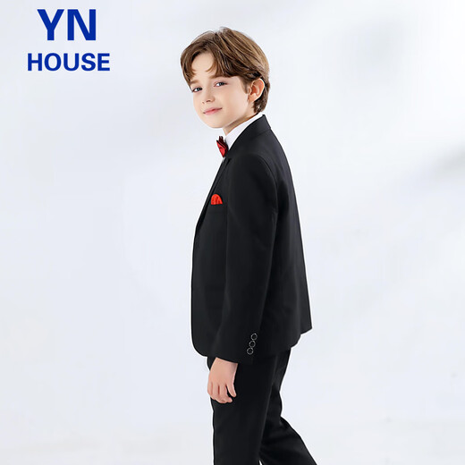 衣诺坊儿童西服套装演出服黑色西装男童主持人礼服 黑色套装  160码