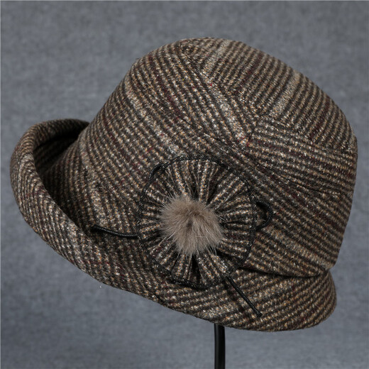 JIASHENGXI Middle-aged and elderly fisherman hat women's autumn and winter warm temperament British plaid casual versatile mother and grandma hat light gray M (56-58cm)