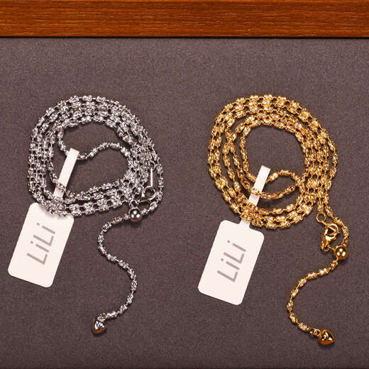 Miling Italian imported diamond chain thick length adjustable plain 18K gold with jade pendant sterling silver necklace 55cm white gold S925