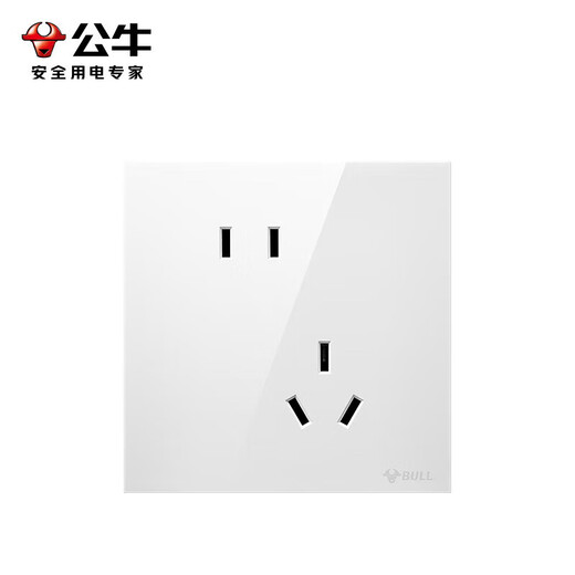 公牛（BULL）开关插座G57蝶翼超薄10A斜五孔大面板插座G57Z223A亮面白暗装