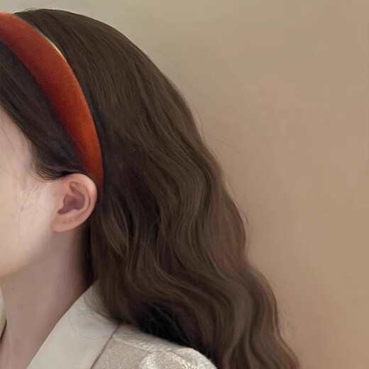 BARY REEF's new Hong Kong style headband with large head circumference, new headband, winter velvet hair accessories, high skull pumpkin color headband hairpin for women, mature pumpkin (whitening)