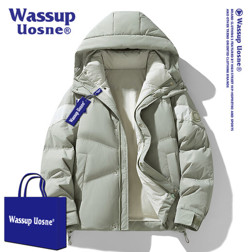 WASSUP UOSNE Chaqueta de plumón oficial de la marca de moda para hombres y mujeres en invierno Estilo americano Sin lavado Chaqueta de cuero PU 90 con plumón de pato Chaqueta piloto para hombres 9227 beige albaricoque (90% plumón de pato) S (recomendado 90-110 Jin Jin equivale a 0,5 kg)