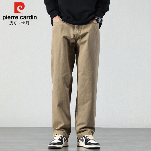 Pierre Cardin Casual Pants Men's Autumn and Winter Loose Straight Pants Men's Heavy Cotton Work Pants Men's Brown 2XL
