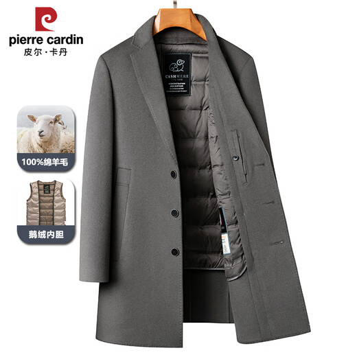Pierre Cardin high-end double-sided cashmere woolen coat men's mid-length thickened down lining woolen coat men's winter clothing camel 175/92A suitable for 125-145Jin Jin equals 0.5 kg