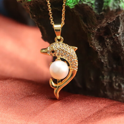 Chi shooting freshwater pearl pendant dolphin shell bear necklace clavicle chain jewelry ins internet celebrity jewelry gift for girlfriend freshwater pearl dolphin bead pendant with silver chain