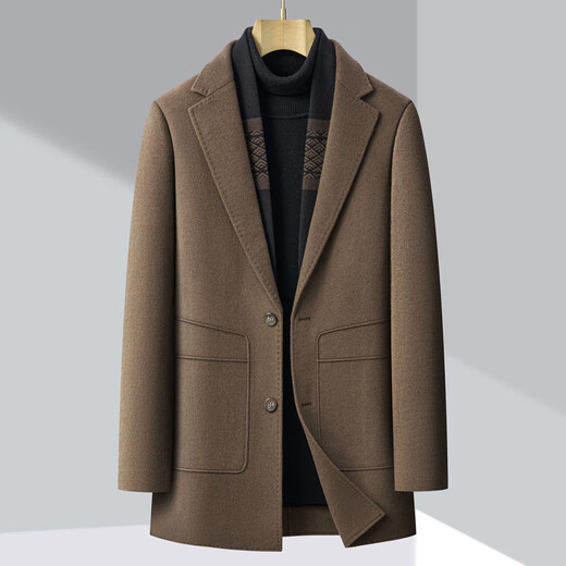 恒源祥冬季双面呢羊毛大衣男西装领中长款内胆羊毛呢大衣外套 6805黑色 M 170/88A