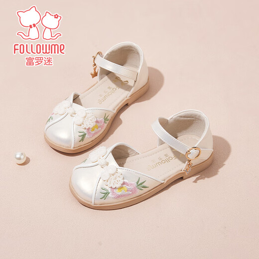 Fuluo Mi Girls Sandals Summer Little Girls Chinese Style Embroidered Hanfu Shoes Soft Sole Baotou Princess Shoes Qianxing 29