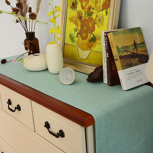 Jingying Solid Color Table Flag Modern Simple Nordic TV Cabinet Shoe Cabinet Chest of Drawers Cover Cloth Table Decorative Cloth Long Bed End Cloth Soya Rice White 30cm*120cm