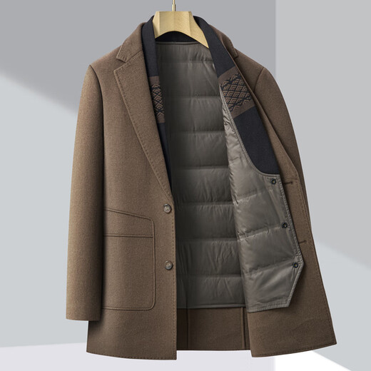 恒源祥冬季双面呢羊毛大衣男西装领中长款内胆羊毛呢大衣外套 6805黑色 M 170/88A