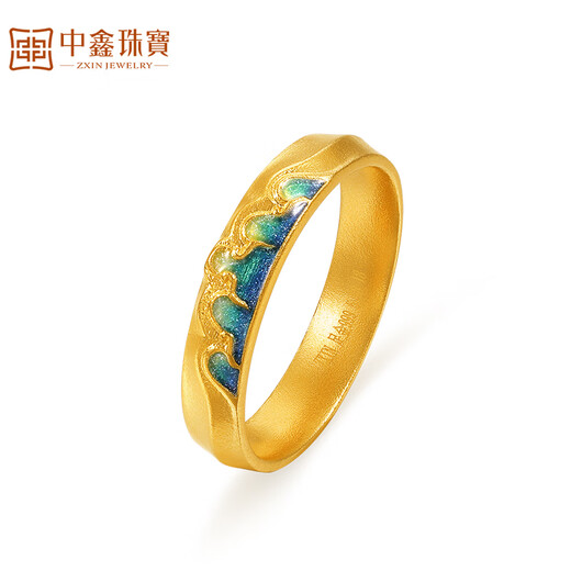 Zhongxin Jewelry Wutai Mountain Series Prajna Green Flame Ancient Gold Ring Pure Gold 999 Enamel Tail Ring as a Birthday and Holiday Gift Gold Weight 6.21 Grams (16 Circle Number)