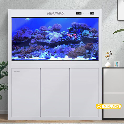 Fujian Jiang (minjiang) fish tank, aquarium, screen, living room, ecological landscaping, no need to change water, goldfish tank, ornamental arowana tank, turtle tank, aquatic plant tank, elegant white (fish farming gift pack + upgraded filtration) length 60*width 30*height 135 (fish tank+cabinet)