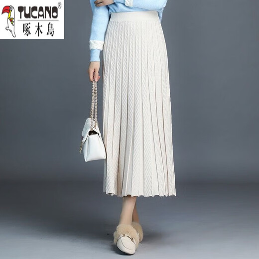Woodpecker (TUCANO) Wool Knitted Skirt Women's Thickened Mid-Length 2025 Autumn and Winter New Wool One-Step Skirt Pleated Hip Skirt Dark Gray M Size Recommended 96-115 Jin Jin equals 0.5 kg