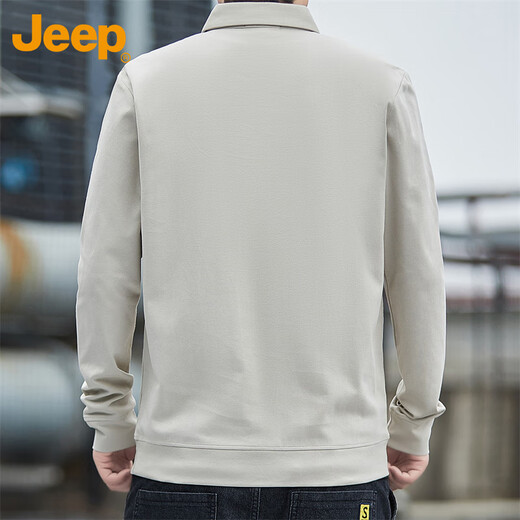 Jeep (JEEP) long-sleeved T-shirt men's autumn and winter polo loose casual bottoming shirt clothes men's Khaki XL