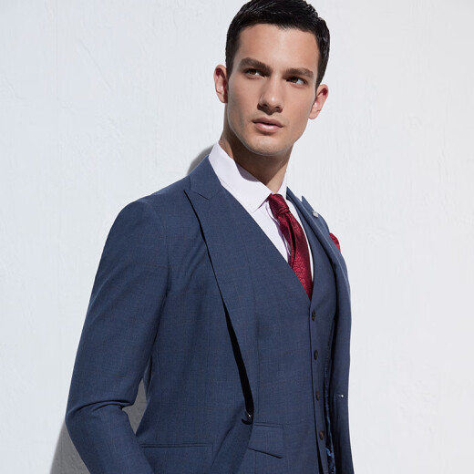 Ankündigung Bird Business Check Anzug (Single Top) Männer schlanker Doppelschlitzwolljacke Ebb221263s Vorhang Blau 50a