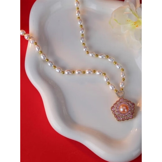 QUAMER Gold Store Flower Natural Freshwater Pearl Necklace Women's Simple Versatile Zircon Clavicle Chain New Chinese Style Purple Yulu Has You Pearl Necklace