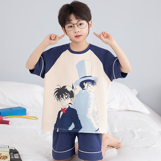 Little Milk Dragon Children's Pajamas Summer Boys' Pure Cotton Short-Sleeved Shorts Boys Teenagers Cartoon Home Clothes Set T692#Eggboy Pure Cotton Set XL Code (recommended height 160-175)