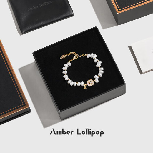 Amber Lollipop Freshwater Pearl Bracelet Women's Niche High-end Bracelet Jewelry Anniversary Birthday Gift for Girlfriend and Wife Gold-Polaris