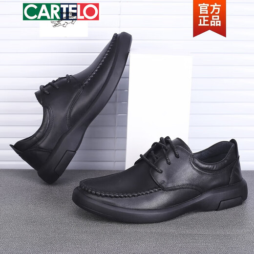 CARTELO 2025 Spring and Autumn New Men's Shoes Genuine Leather Lace Business Casual Leather Shoes Men's First Layer Cowhide Soft Sole Soft Leather 1689 Black 40
