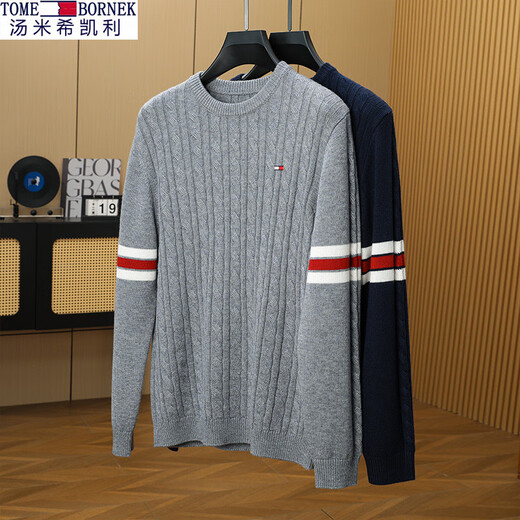 TOME BORNEK汤米男装毛衣25春秋季男士圆领套头线衣纯棉打底针织衫 中灰 M 165 建议100-120斤