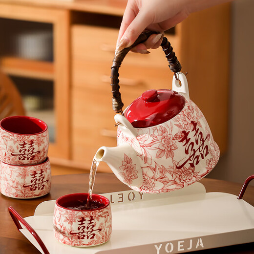 Xibaisheng wedding gift tea set for the bride and groom wedding engagement teacup teapot housewarming gift practical high-end festive tea set 6-piece gift box 1906