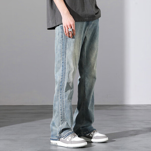 Jeans Men's American High Street Retro Denim 2025 NUEVA SUPRINGA Y SUMER A SUMPRESA Marca Straight-Tire Light-Flare Casual Long pantalones 9901 Blue L