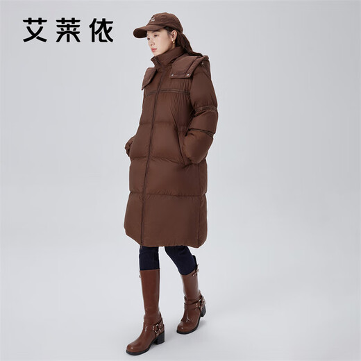 Ailai Down Jacket Women's Puff Feel Soft and Waxy Long Goose Down Hooded Korean Style Women's Jacket Winter Honey Tea Brown 155