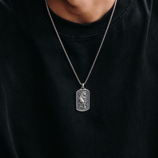 Mingyang Decorative Sea 925 silver 3D three-dimensional Pixiu necklace men's double-sided square pendant original design high-end solid accessories Pixiu pendant + steel chain 60cm