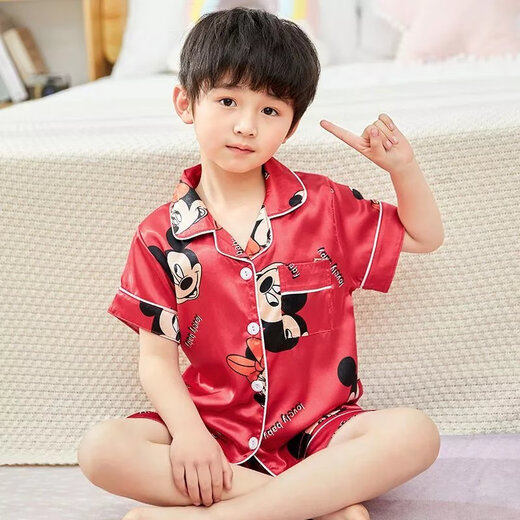 迪士尼（Disney）夏季短袖儿童睡衣冰丝薄款夏天男童真丝小女孩宝宝卡通家居服套装 673女童 170 18码建议身高142-150cm