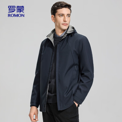 罗蒙（ROMON）夹克男连帽中青年秋季商务休闲时尚百搭两面穿外套男9930虾青175