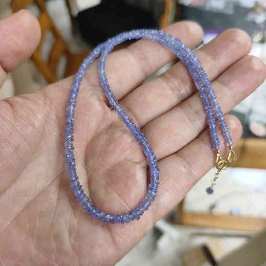 Lierui natural tanzanite faceted necklace clavicle chain plate beads about 4mm colored gemstone mother chain long chain 46 carats