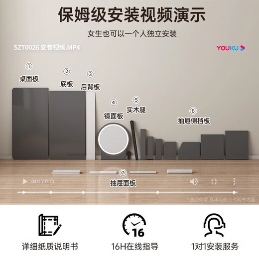 MiKe Mijia Dressing Table Bedroom Simple Modern Makeup Cabinet 2025 New Small Storage Cupboard Integrated Desk Makeup Table 5 Drawers + Mirror 80-100cm Gray