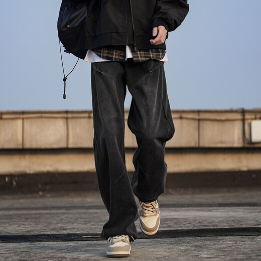 Mianzhi 2025 American High Street Straight Leg Wide Leg Jeans Men's Loose Autumn and Winter Casual Pants Men's Trend Retro Blue K892 Regular High Quality 32 L 105-120Jin Jin is equal to 0.5 kg