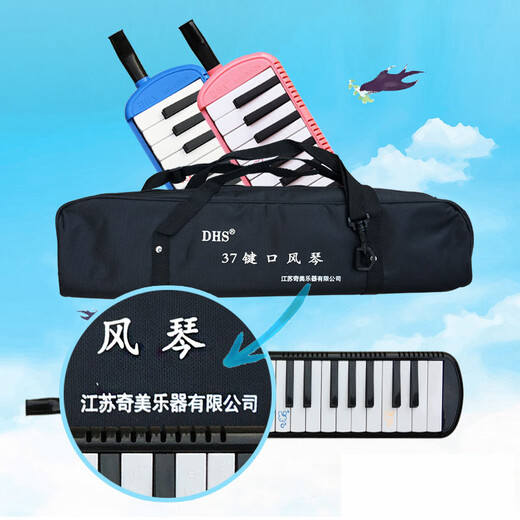 Armónica Chimei DHS para estudiantes de primaria Armónica de 37 teclas para niños Armónica para estudiantes de 32 teclas Bolsa de almacenamiento para cerbatana Accesorios 37 teclas rosa + original + material didáctico + 1 juego de cerbatana de repuesto