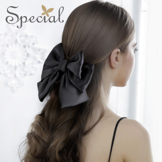 Special European and American temperament skin-lining bow hairpin non-slip top clip ponytail clip spring clip hairpin 2024 gift to girlfriend dark black