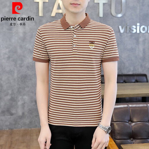 皮尔卡丹（pierre cardin）夏季男士翻领短袖polo衫潮牌衬衫领条纹刺绣t恤简约有领衣服体恤 6626灰色 XL