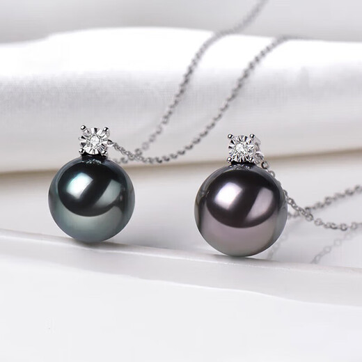 Tahitian 18K gold diamond black pearl pendant 10-11mm high light seawater pearl necklace for mother and wife