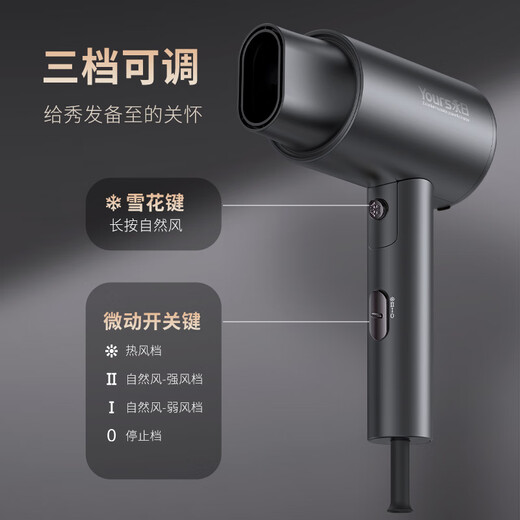 Yongri hair dryer household hair dryer high power 2000W hair dryer blue light new foldable portable large air volume quick drying hair dryer negative ion artifact brand protection meteorite lime 2000W free air nozzle