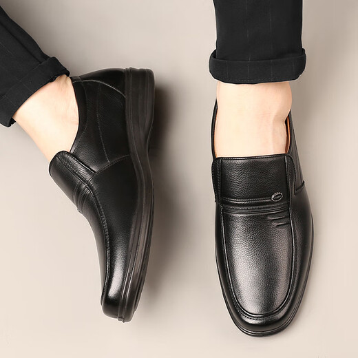 EGCHI business casual shoes men's top layer cowhide toe-fitting formal work leather shoes men JS7588 black 42