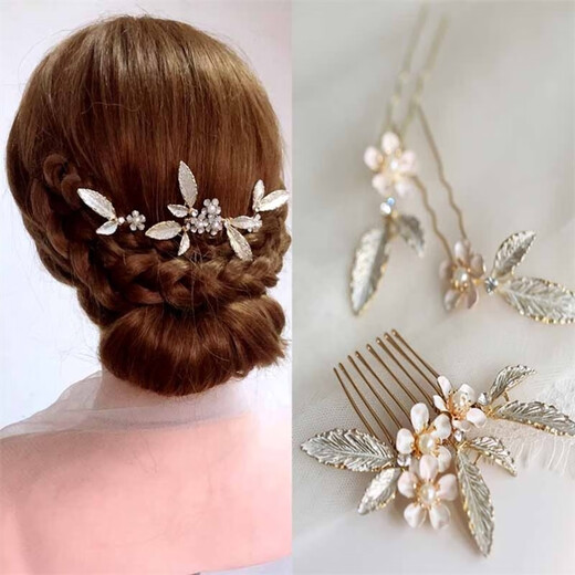 Happy mother-in-law tiara, mother-in-law's wedding head flower, wedding happy mother's wedding banquet updo, hair accessories, red festive hair comb, gold leaf pearl beaded rhinestone hair comb