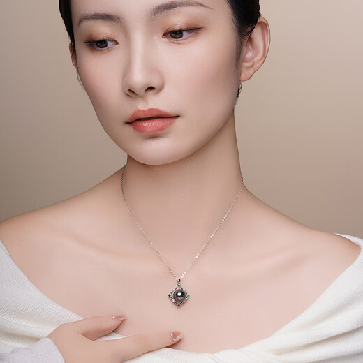 Tahiti 11-12mm black pearl pendant necklace S925 silver hollow bead edge seawater pearl pendant B grade/black bead pendant 11-12mm