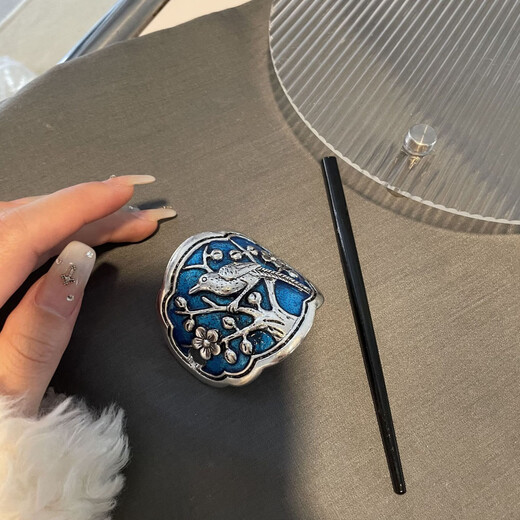 Bai Shilin's retro temperament burned blue hairpin for women retro cloisonné enamel ethnic style new Chinese ponytail hairstyle accessories headdress lion awakening style