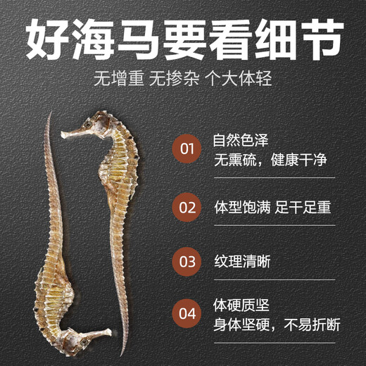 陆零后 三斑海马药材【CAWC认证】大型干海马干货公母一对海龙海马泡酒 【三斑海马1对】 6克