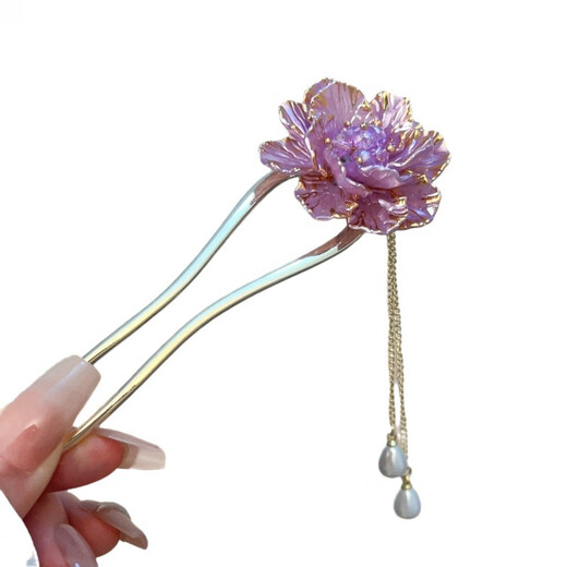 Dragon Girl Retro Enamel National Style Peony Hairpin New Chinese Style Ancient Style Hair Accessories Hairpin Hairpin Beige Peony Hairpin