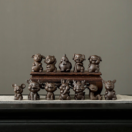 Yuxuan 12 Zodiac Signs Purple Clay Tea Pet Hands Can Be Raised as Office Home Furnishings Fine Ceramic Tea Pet Accessories SL-Purple Clay Twelve Zodiac Signs (Rabbit) Red Clay