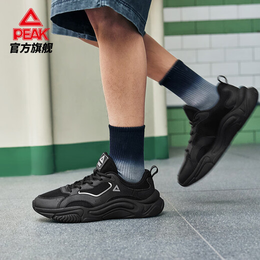 匹克小胖鞋冬季新款休闲鞋男鞋透气潮流复古增高厚底老爹鞋女运动鞋子 【男款夏季】全黑 43