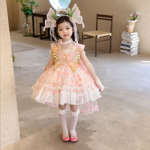 Ant-Patio Girl Prinzessin Lolita Kleid 2025 Neue Sommer Kinderblumenfee Kleid Mädchen Geburtstagskleid Pink (6630 Blumenfee) 140 Empfohlen 7-8 Jahre alt (ca. 135 Höhe)