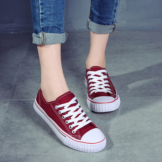 Lorenbon Canvas -Schuhe für Männer und Frauen Paarschuhe für Männer und Sommerschuhe für Männer für Männer und Frauenschuhe für Frühlings- und Sommerschuhe für atmungsaktive weiche alleinige Student -Laufschuhe [Bruchgröße] 6625 Burgundy 38 Frauenstil (normale Sportschuhe)